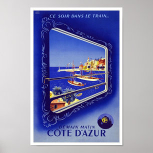 Cartel antiguo de impresión Côte d'Azur Tren Franc