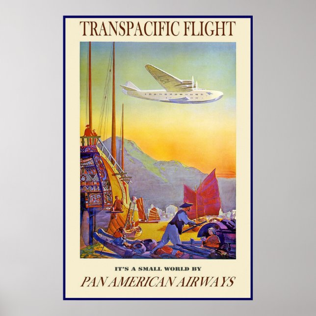 Cartel antiguo de impresión de vuelo transpacífico (Frente)