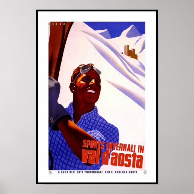 Cartel antiguo de impresión Invernali Val D'Aosta  (Frente)