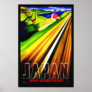 Cartel antiguo de impresión Japón Ferrocarril Japo