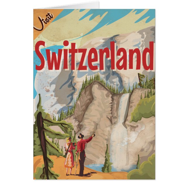 Cartel antiguo de viaje a Suiza (Frente)