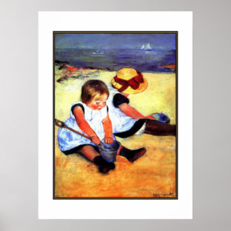 Cartel Arte Vintage Dos Niños En La Playa