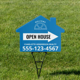Cartel Bienvenida de bienvenida azul de flecha inmobiliar