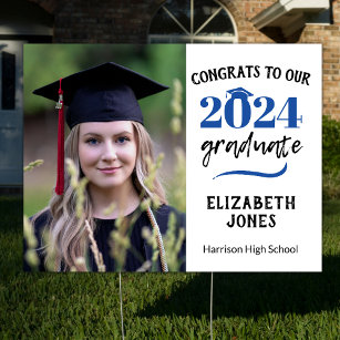 Cartel Clase de 2024 Foto de graduación azul a doble cara