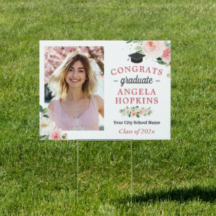 Cartel Clásica foto de graduación de grado de floral rosa