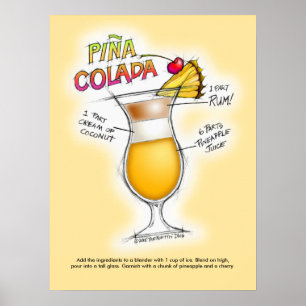 CARTEL DE 18" X 24" - RECETA DE PINA COLADA ARTE D