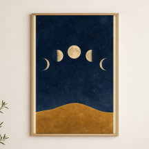Cartel de Arte Celestial Acuarela de Fases Lunares
