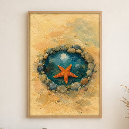 Cartel de arte costero acuarela de estrellas de ma