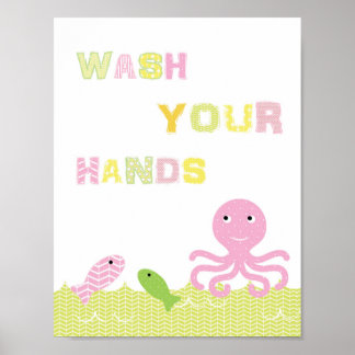 Cartel de arte de baño para niñas lavarse las mano