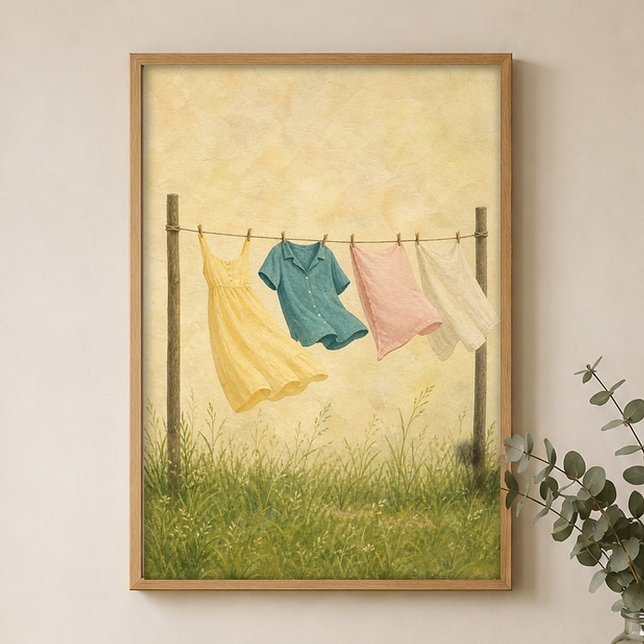 Cartel de arte de casa de campo de ropa tendida ac (Shown framed for scale. Poster ships unframed; frames are an optional add-on.)