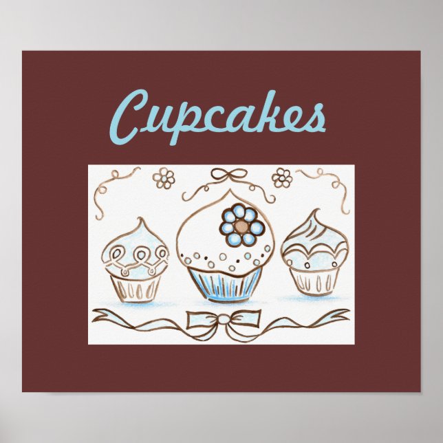 Cartel de Arte de Cupcake Azul Impreso (Frente)
