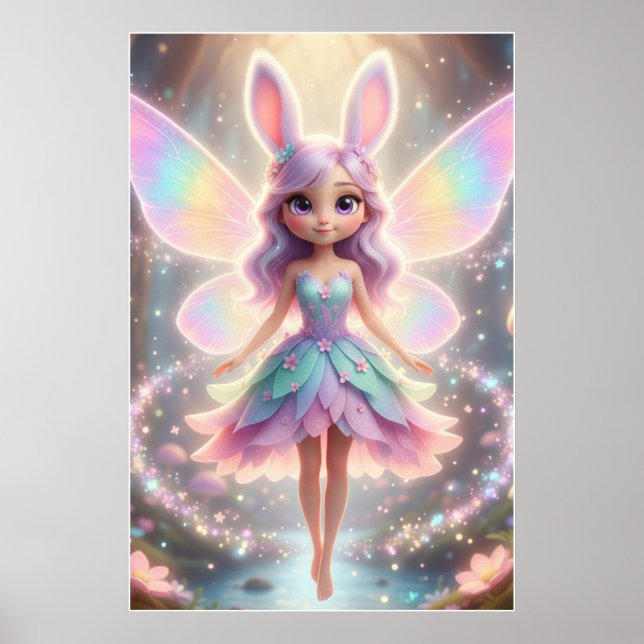 Cartel de arte de hadas conejito pastel – Fantasía (Frente)