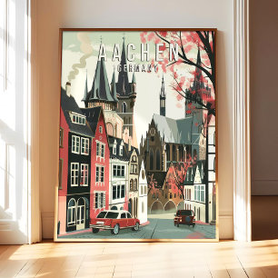 Cartel de arte de impresión de Aquisgrán Alemania,