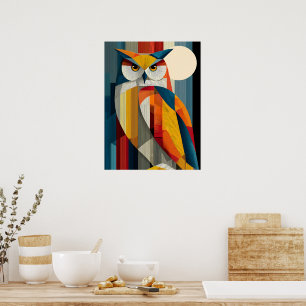 Cartel de Arte de Pared de Búho Geométrico Abstr