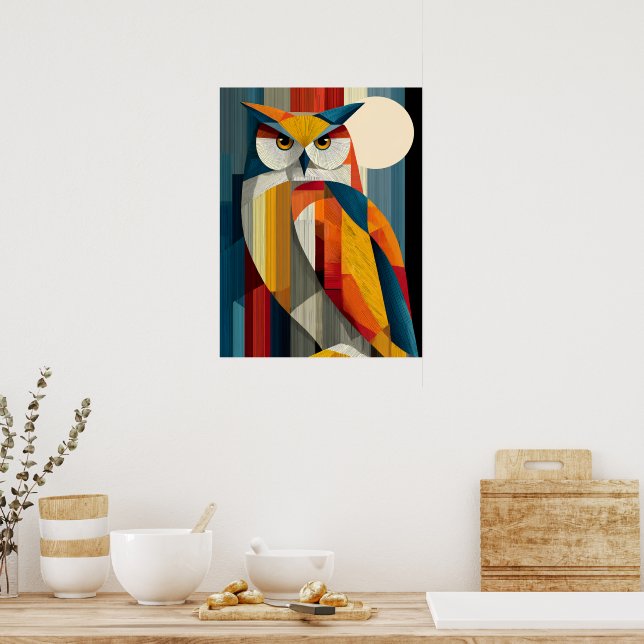 Cartel de Arte de Pared de Búho Geométrico | Abstr (Cocina)