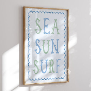 Cartel de Arte de Pared de Guardería Azul Mar Sol 