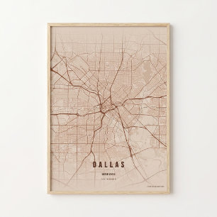 Cartel de Arte de Pared de Mapa de Dallas de Cobre