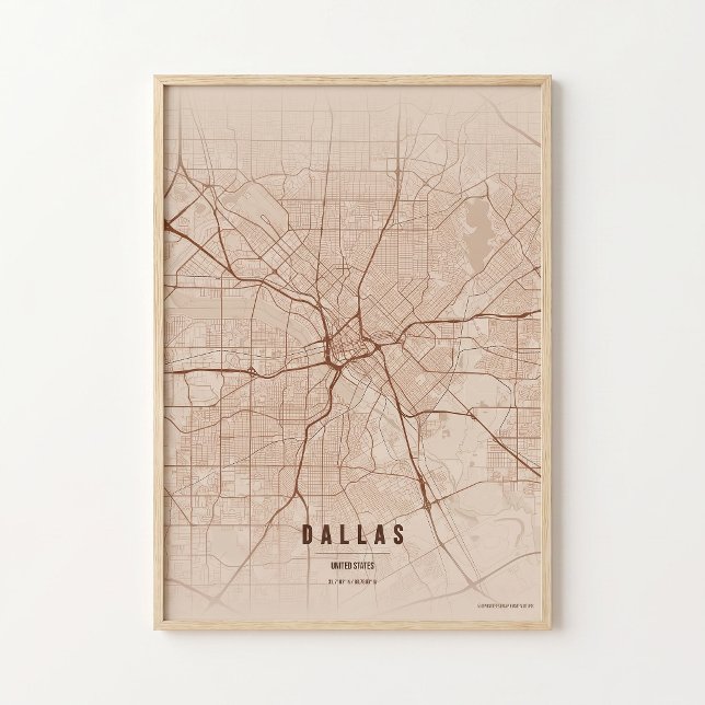 Cartel de Arte de Pared de Mapa de Dallas de Cobre (Subido por el creador)
