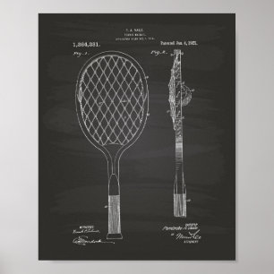 Cartel de arte de patentes de la raqueta de tenis 