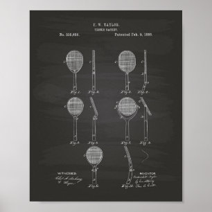Cartel de arte de patentes de la raqueta de tenis
