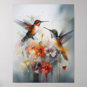 Cartel de Arte de Pintura de Colibríes