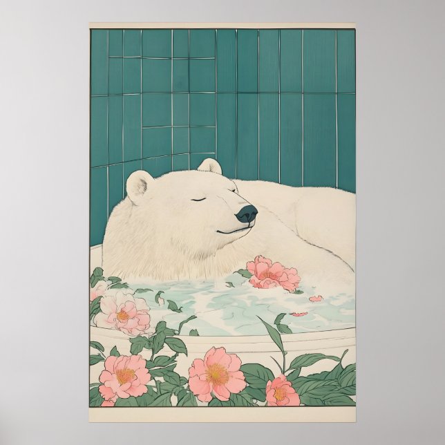 Cartel de baño de oso polar Ukiyo-e Arte japonés (Frente)