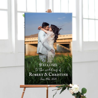 cartel de bienvenida boda con foto en lienzo
