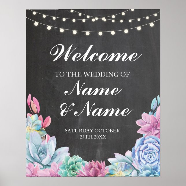 Cartel de bienvenida Bodas Póster Suculentas (Frente)