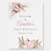 Cartel de bienvenida Boho Pink Pumpkin 1er Cumplea