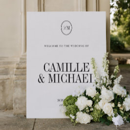 Cartel de bienvenida de boda con monograma elegant