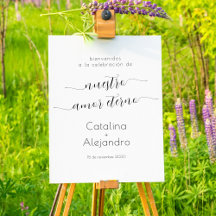 Cartel de bienvenida de boda con remolinos minimal