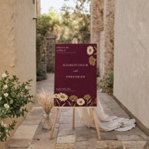 Cartel de bienvenida de boda floral rústico de col