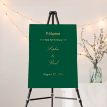 Cartel de bienvenida de boda Hunter Green Golden B