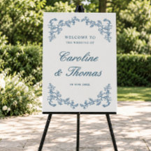 Cartel de bienvenida de boda real vintage azul de