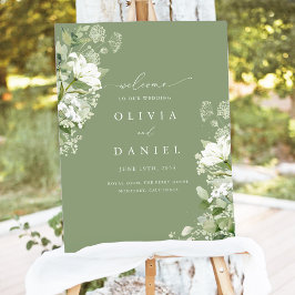 Cartel de bienvenida de boda verde salvia, Verdura