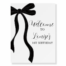 Cartel de bienvenida de cumpleaños con lazo negro