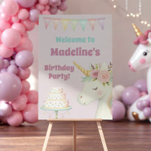 Cartel de bienvenida de cumpleaños de unicornio ro