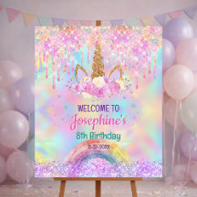 Cartel de bienvenida de cumpleaños unicornio arcoí