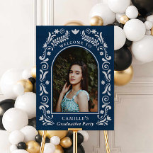 Cartel de bienvenida de graduación con foto mexica