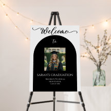 Cartel de bienvenida de graduación con una foto y 