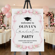 Cartel de bienvenida de graduación de lazos rosado