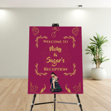 Cartel de bienvenida de recepción de boda india co