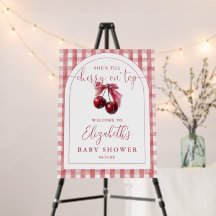 Cartel de bienvenida para baby shower con cereza e