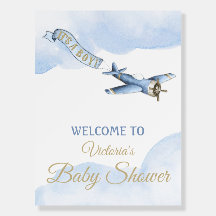 Cartel de bienvenida para baby shower de avión vin