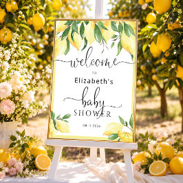 Cartel de bienvenida para baby shower de limón acu