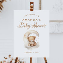 Cartel de bienvenida para baby shower de osito de