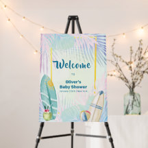 Cartel de bienvenida para baby shower de surfboard