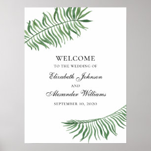 Cartel de bienvenida tropical. Impresión de boda. 