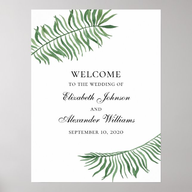 Cartel de bienvenida tropical. Impresión de boda.  (Frente)