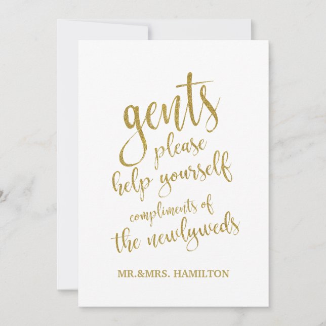 Cartel de boda dorado para cesta de baño de caball (Anverso)